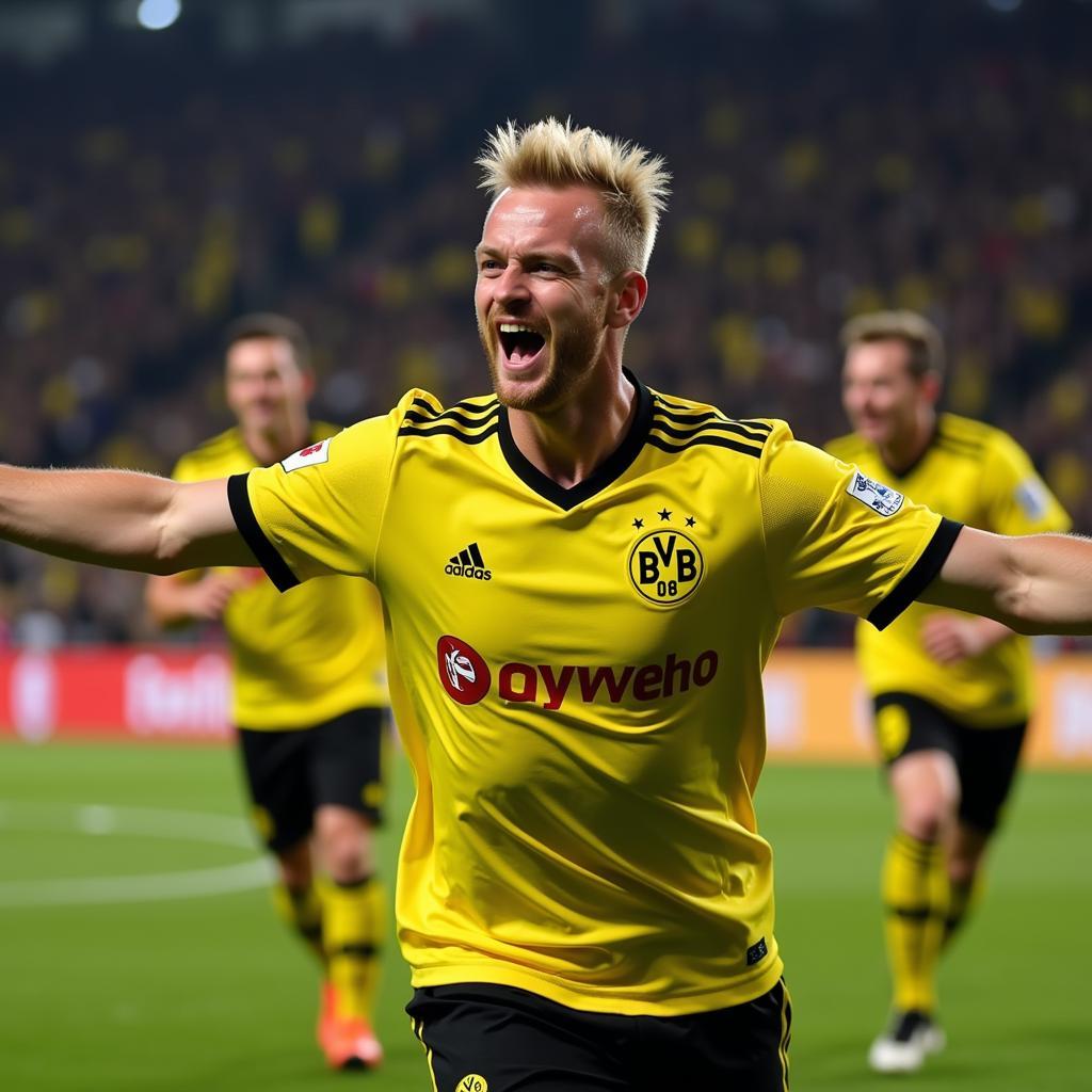 Erling Haaland celebrates a goal for Dortmund