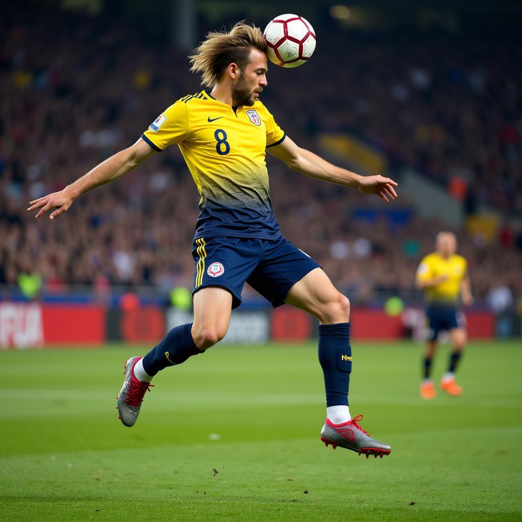 Erling Haaland showcasing his football skills, drawing a connection to his long jump background