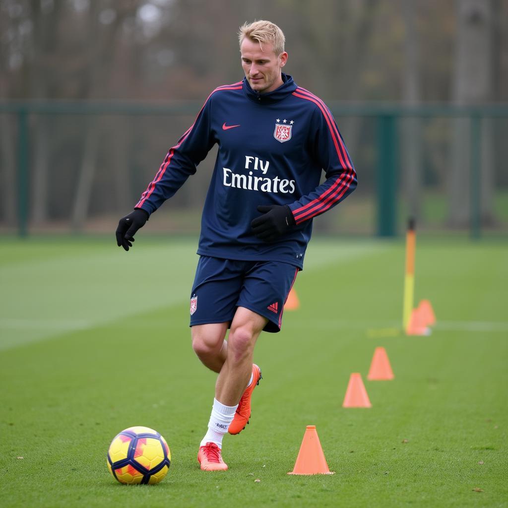 Erling Haaland practicing footwork drills during training