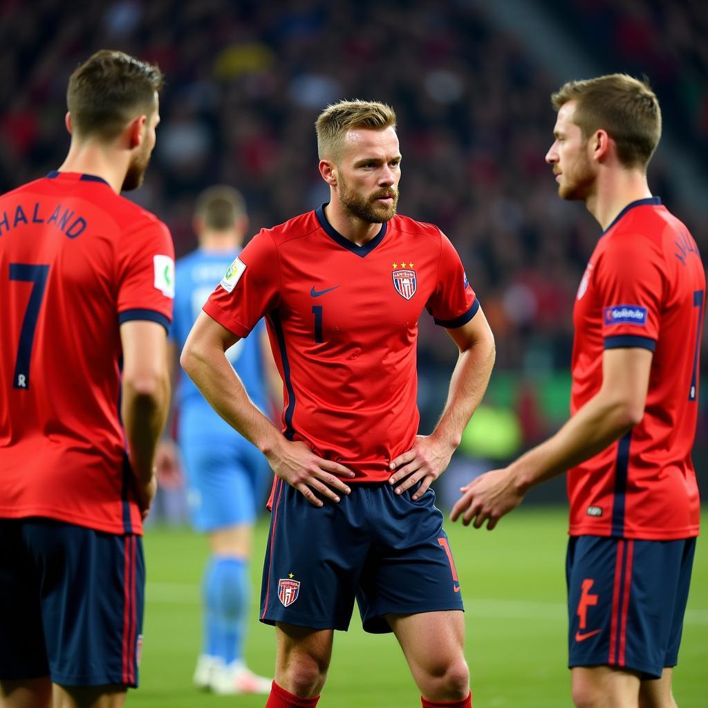 Erling Haaland groin injury during a match.