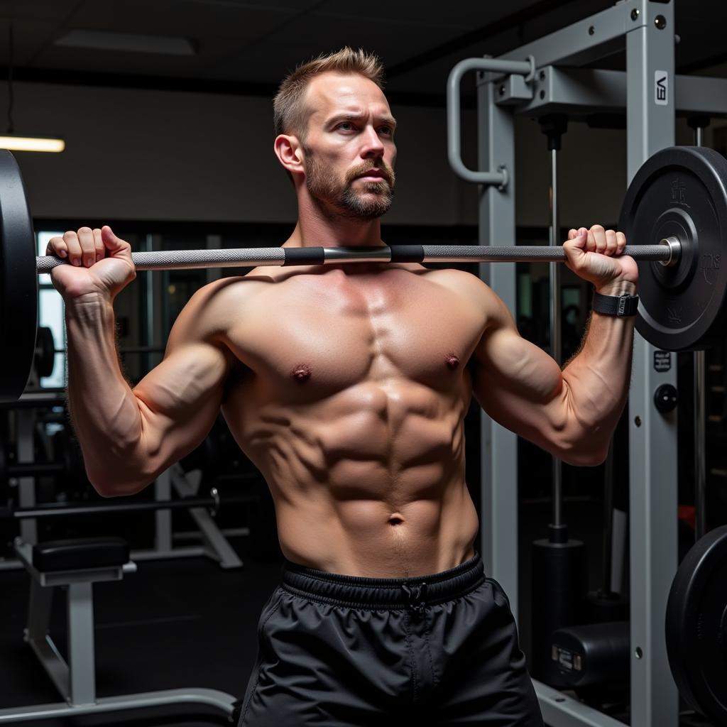 Erling Haaland weight training in the gym.