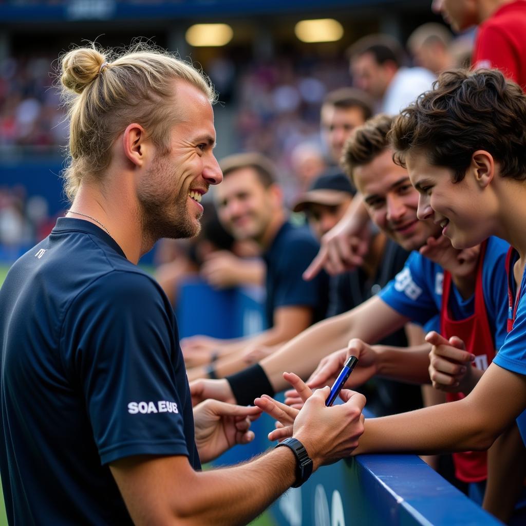 Erling Haaland interacts with fans after a match