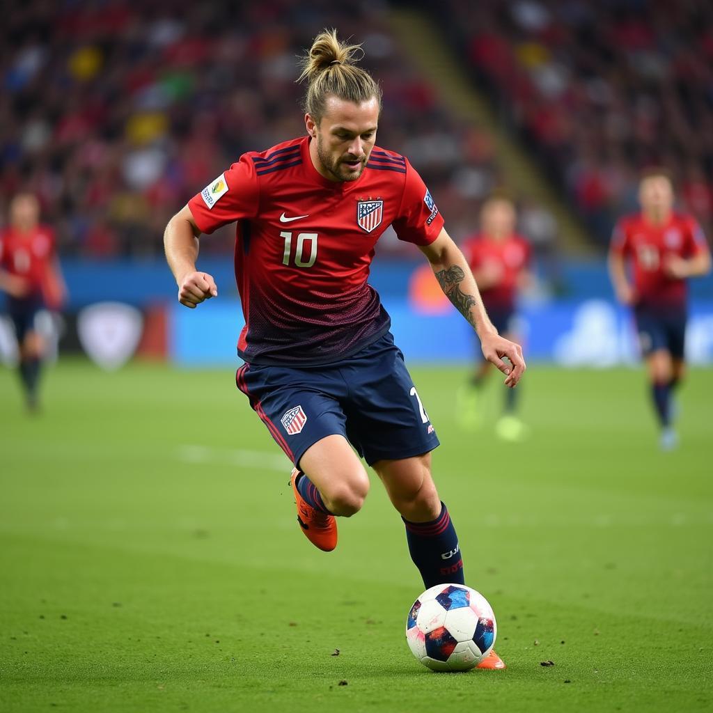 Erling Haaland in Action with His Signature Man Bun