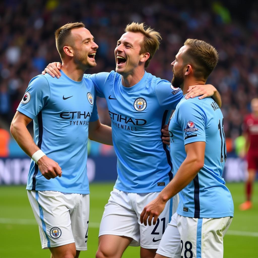 Erling Haaland Celebrating a Goal with Man City Teammates