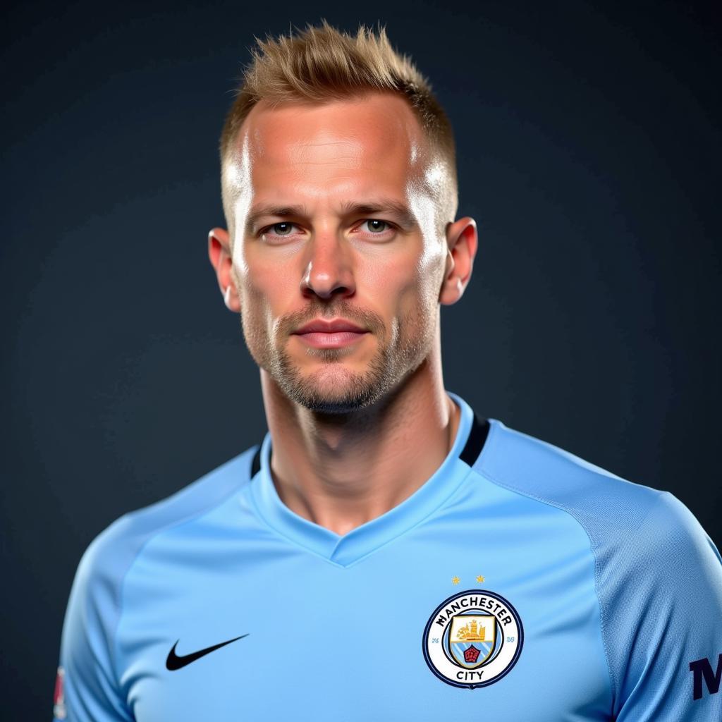 Erling Haaland posing in the new Man City kit.