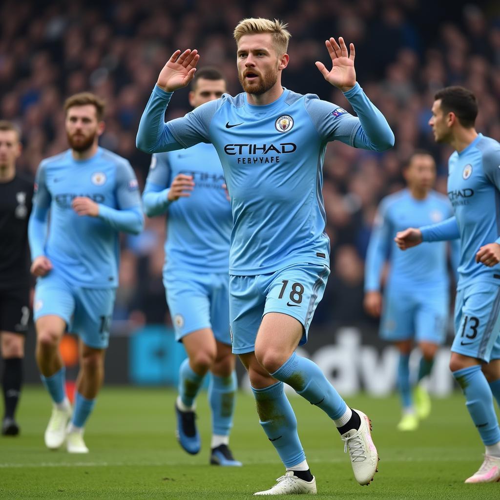 Erling Haaland Interacting with Manchester City Teammates