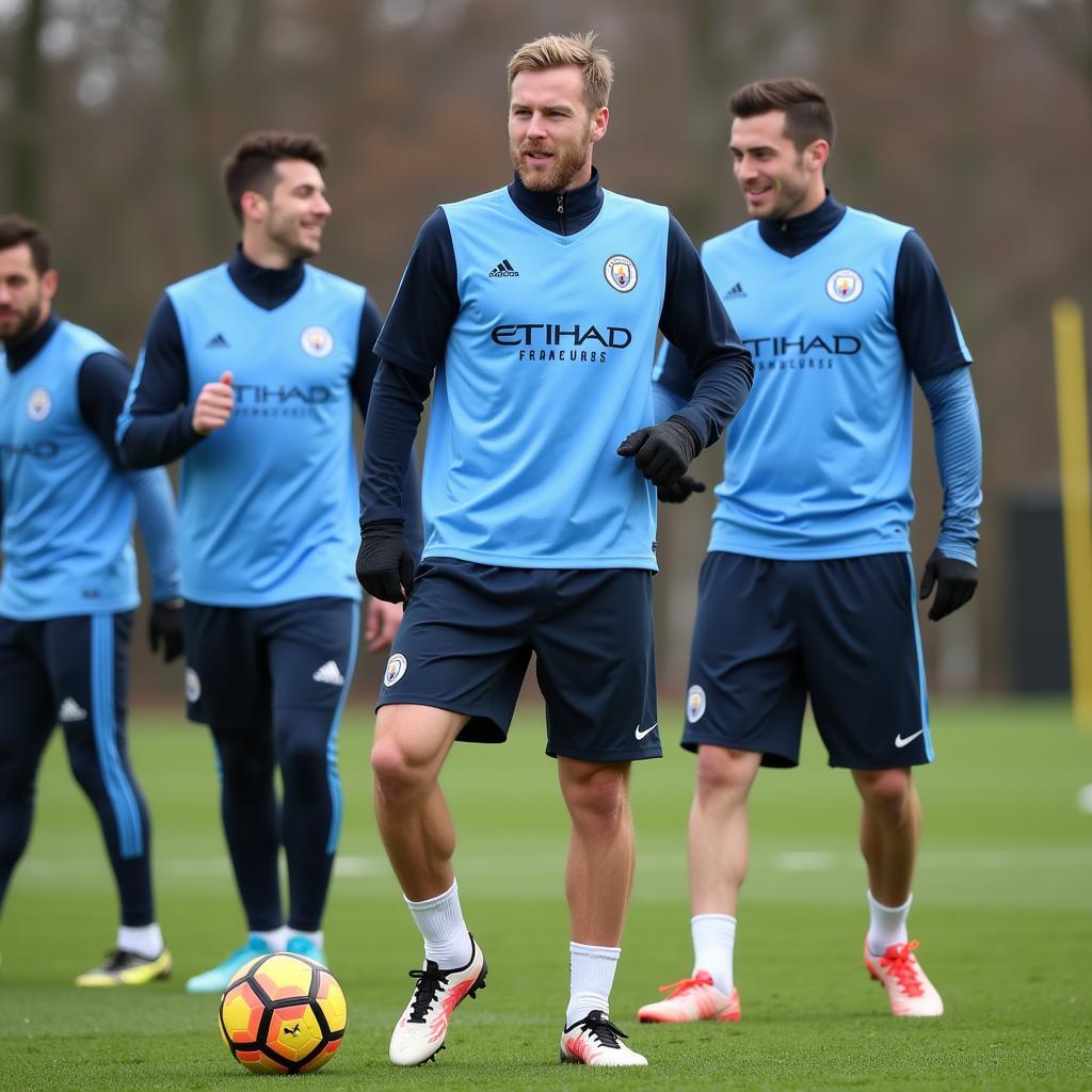 Erling Haaland training with Manchester City teammates.