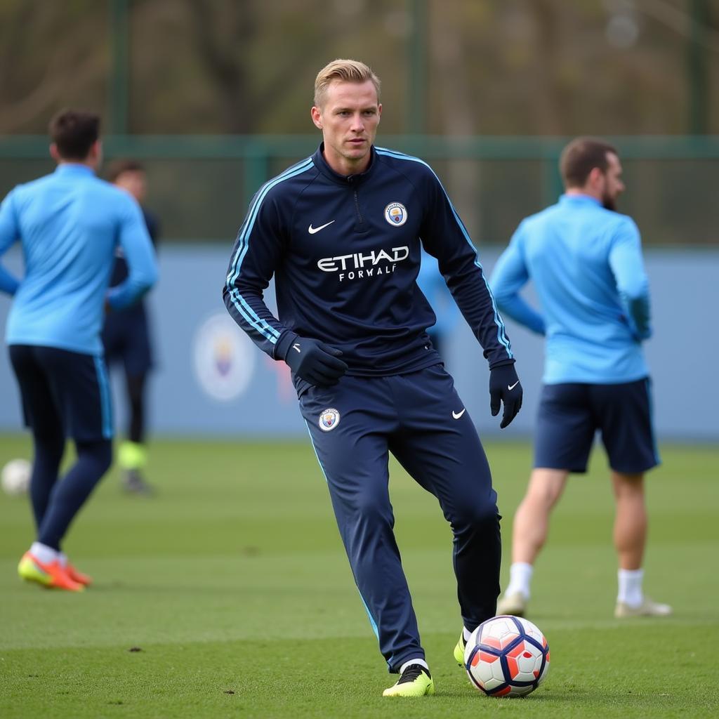 Erling Haaland training in his Man City kit