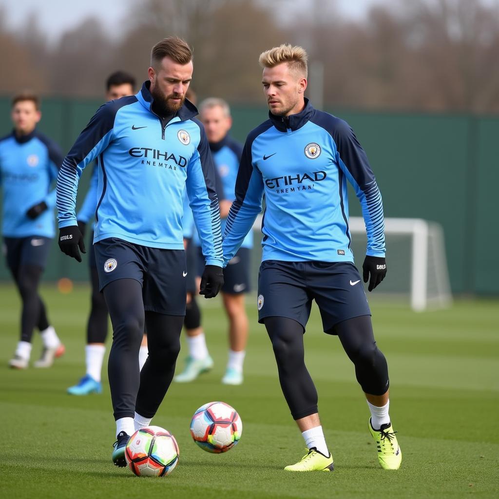 Erling Haaland trains with Manchester City teammates