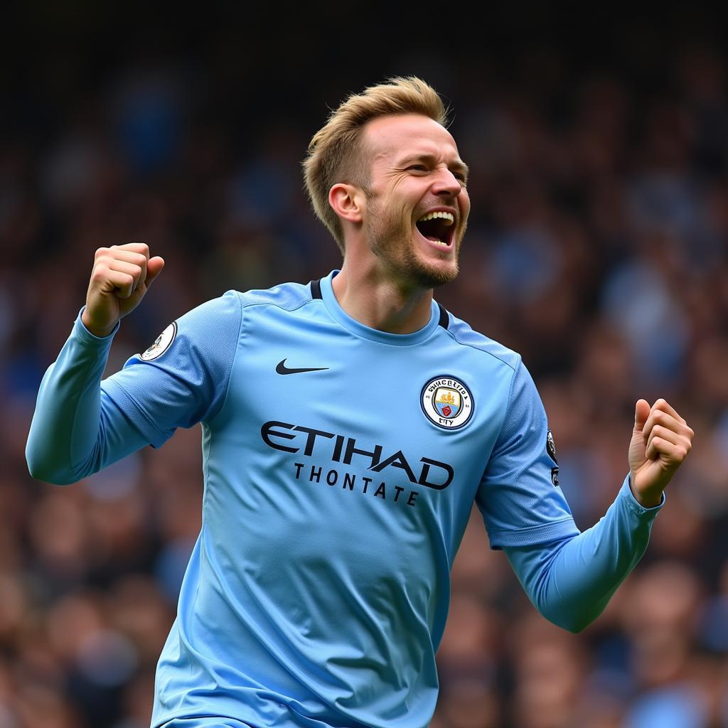 Erling Haaland celebrates a goal for Manchester City