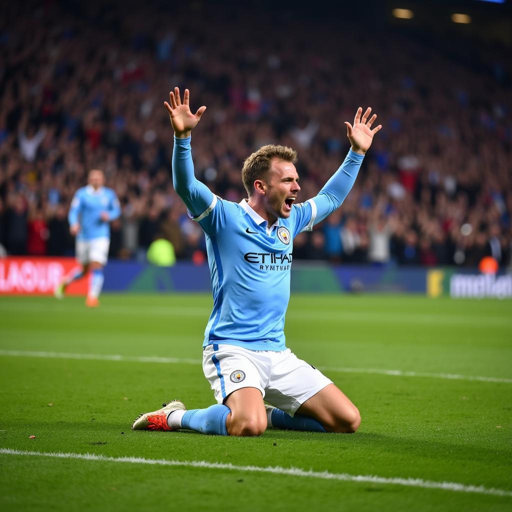 Erling Haaland celebrates a goal for Manchester City