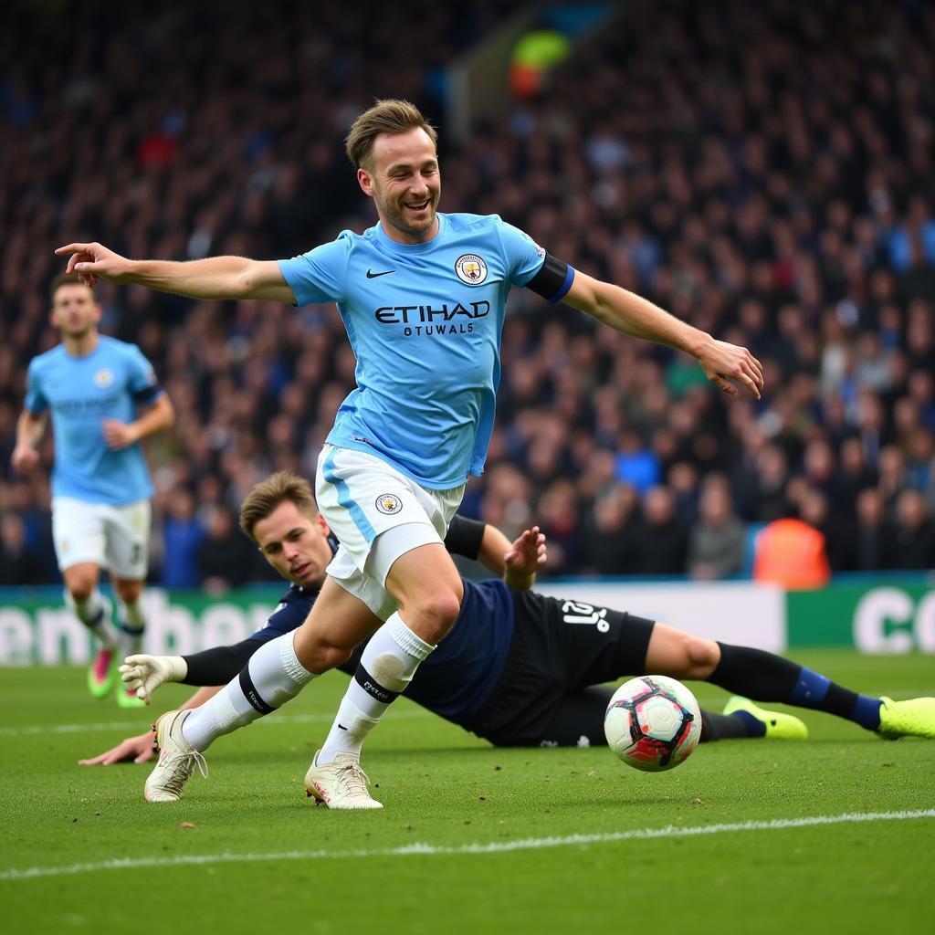 Erling Haaland scores a goal for Manchester City