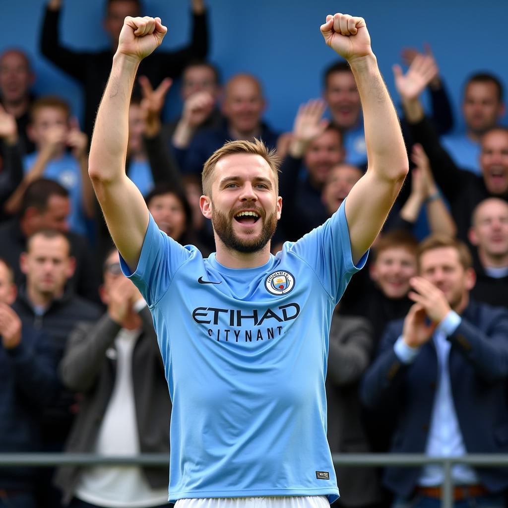 Erling Haaland celebrates his transfer to Manchester City.