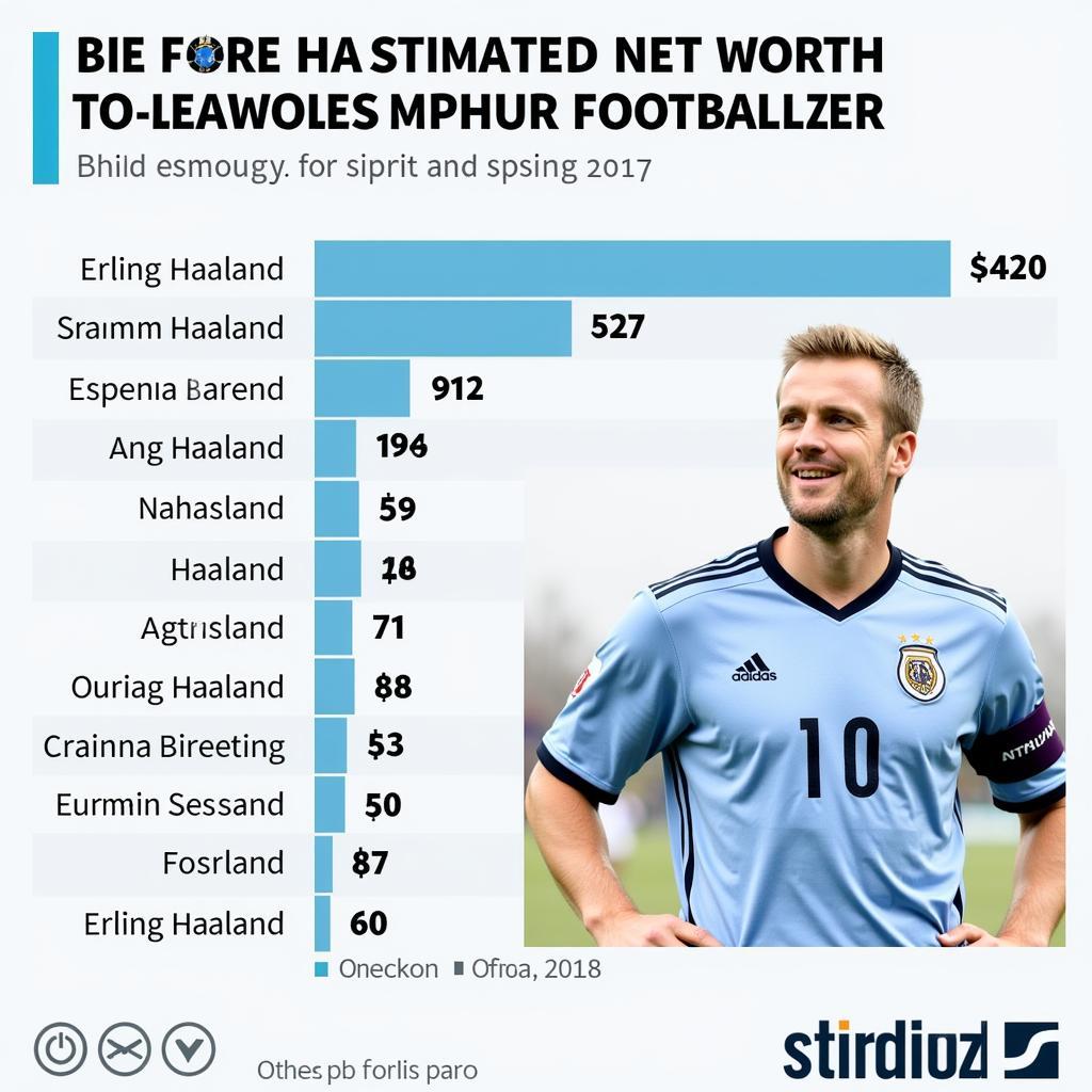 Chart comparing Haaland's net worth to other top footballers