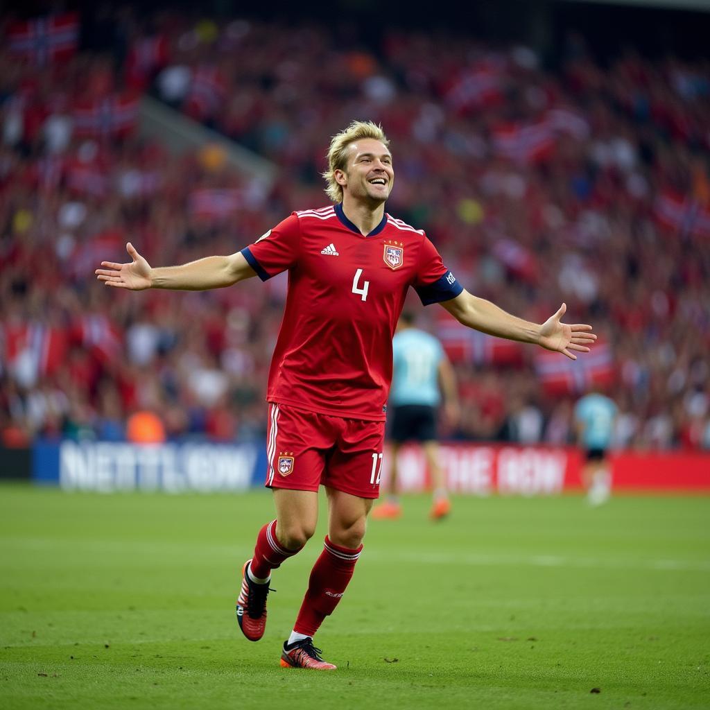 Erling Haaland celebrating his Norway debut