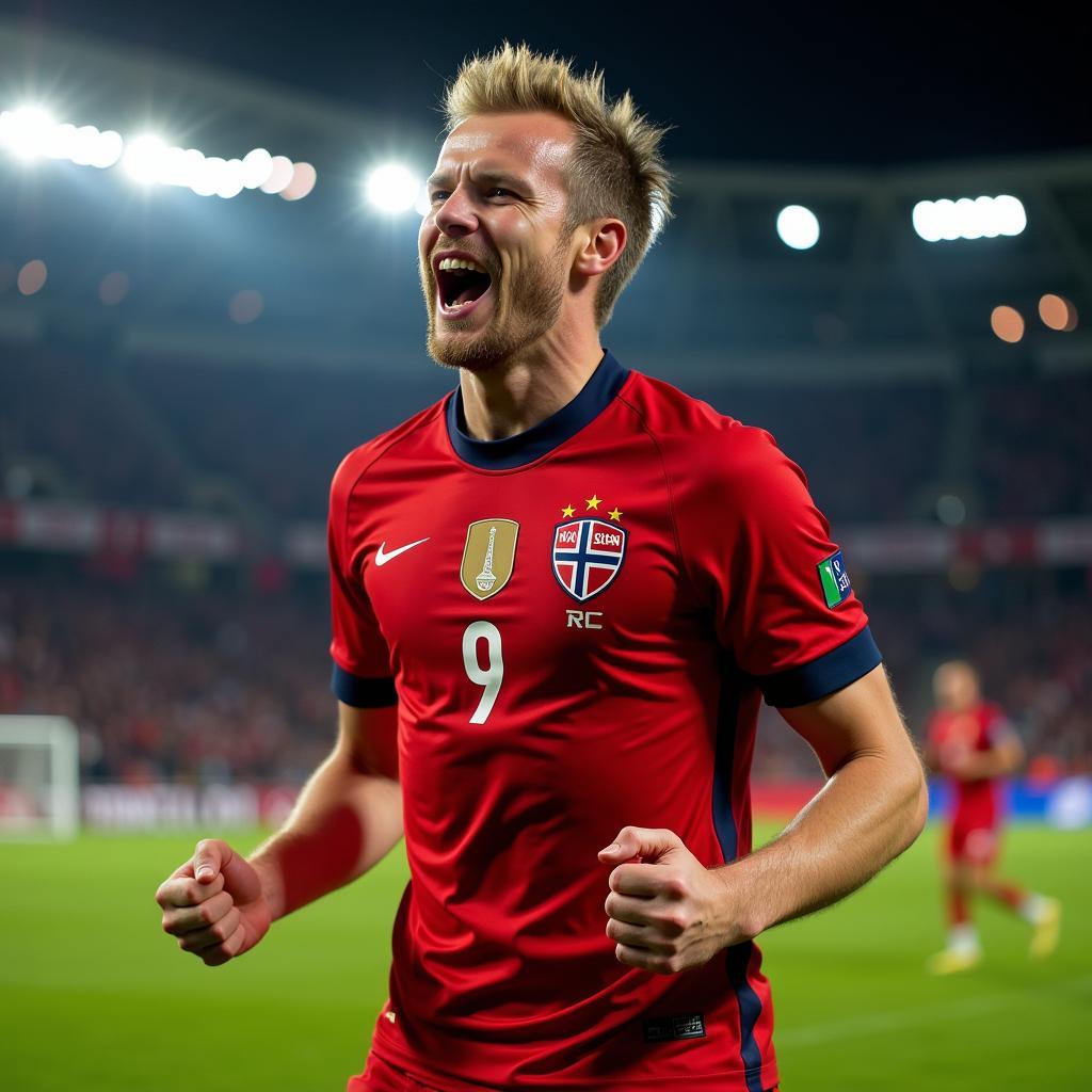 Erling Haaland celebrates a goal for Norway