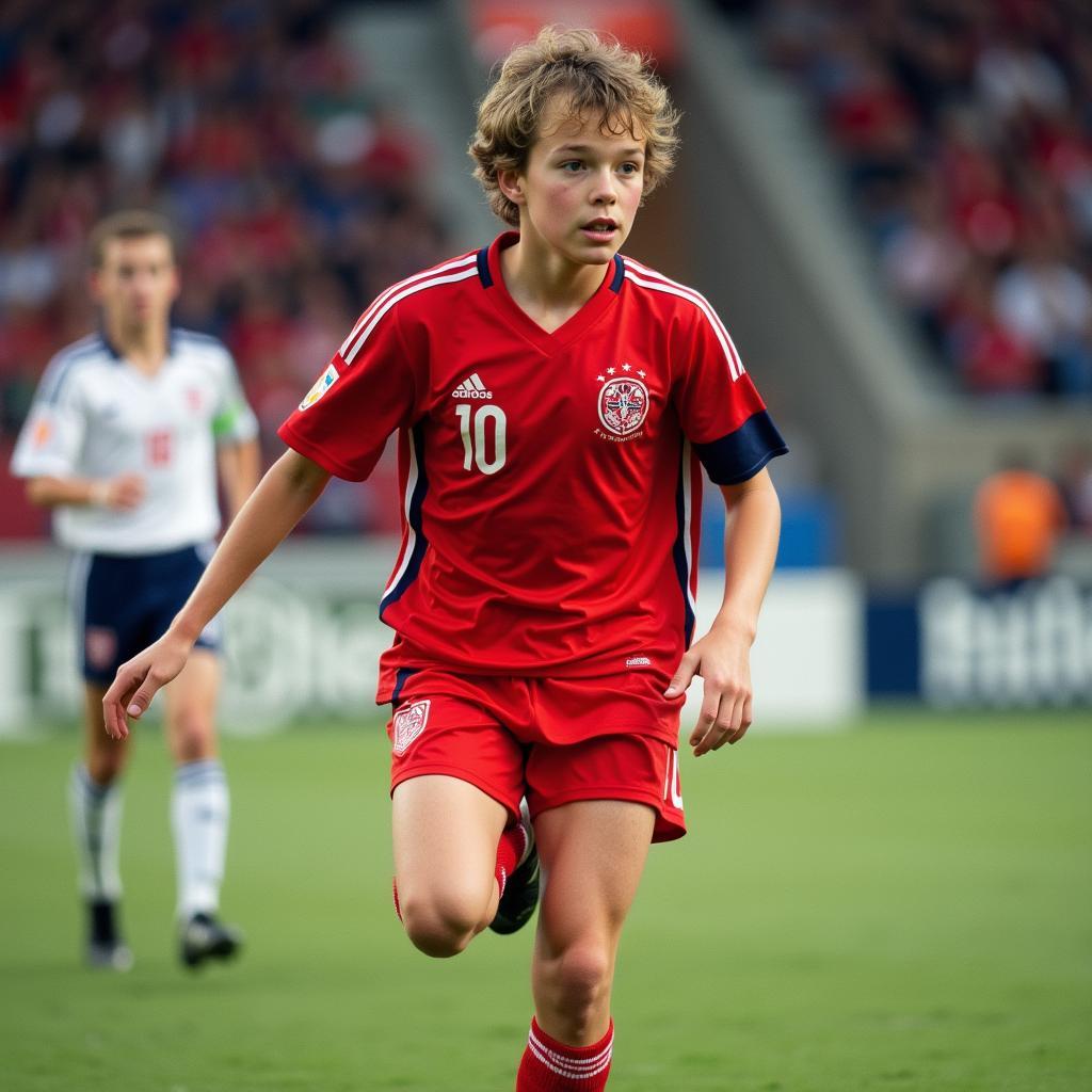 Erling Haaland playing for Norway youth team