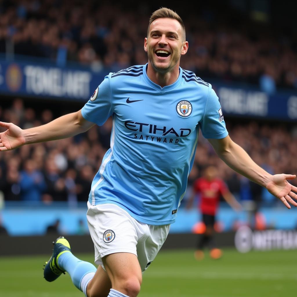 Erling Haaland celebrates a Premier League goal for Manchester City.