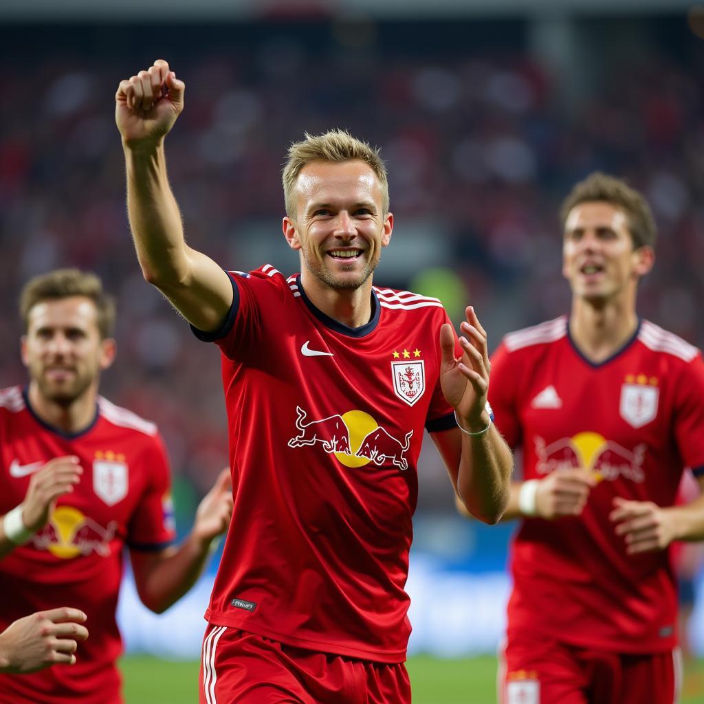 Erling Haaland celebrating a goal for Red Bull Salzburg