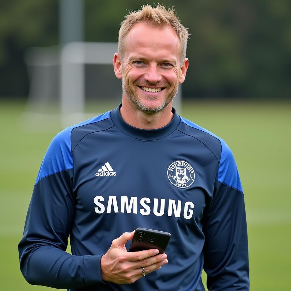 Erling Haaland holding a Samsung phone