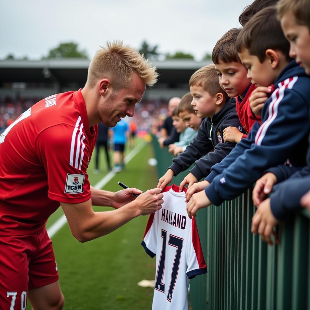 Erling Haaland Signing Autograph for Fan