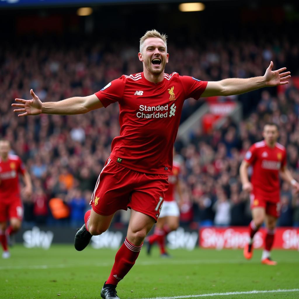 Erling Haaland celebrating a goal during a Premier League match broadcast on Sky Sports