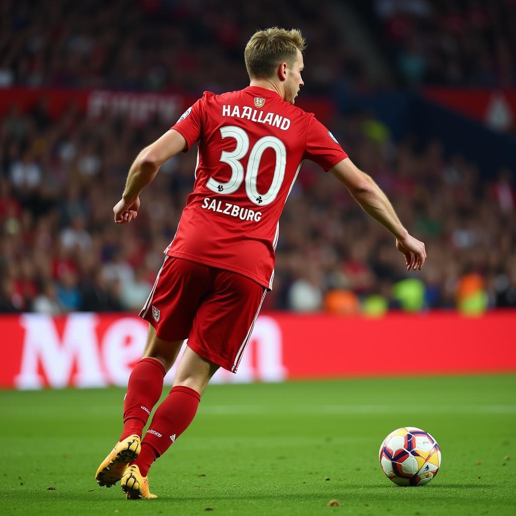 Erling Haaland at Red Bull Salzburg, sporting the number 30 shirt.