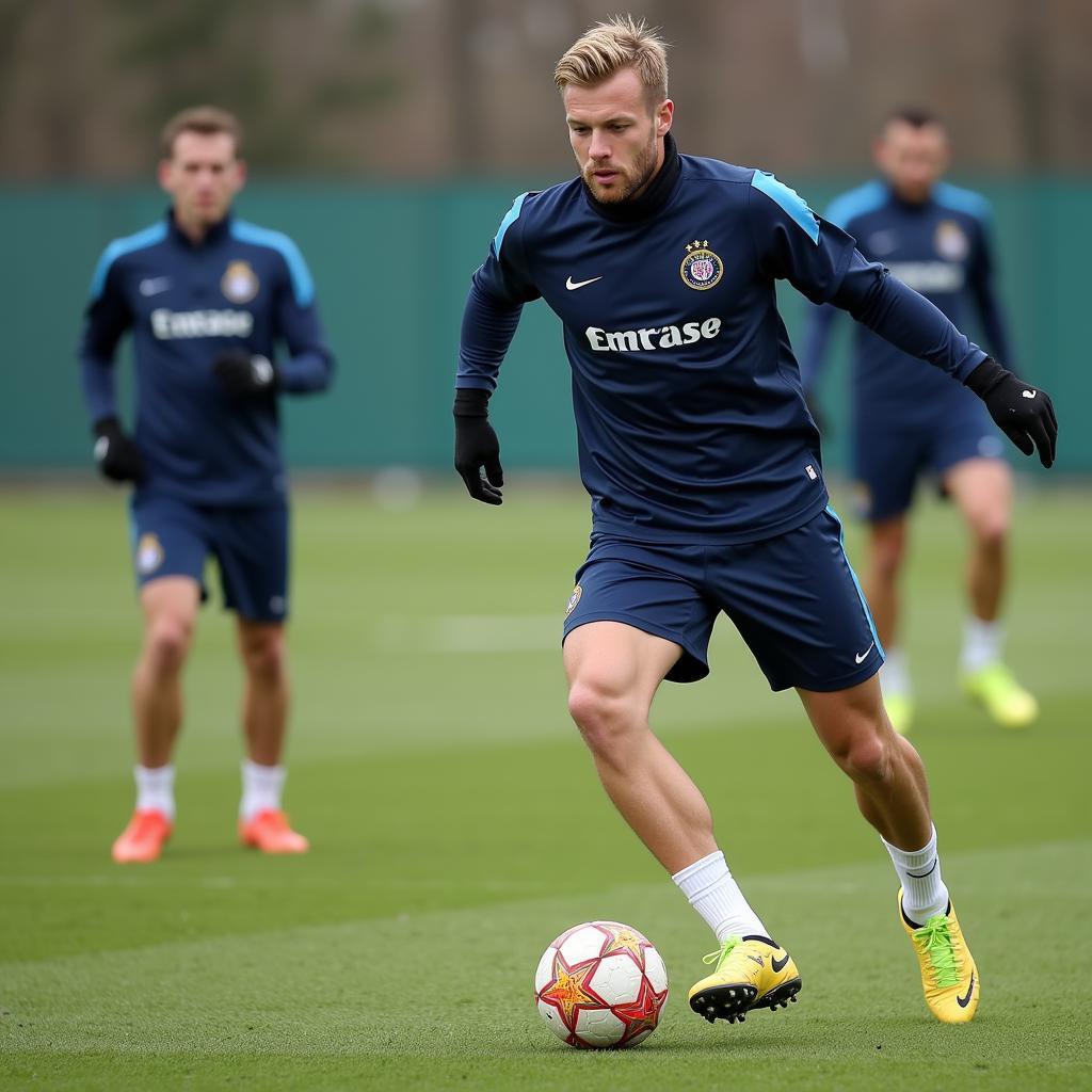 Erling Haaland practicing dribbling drills