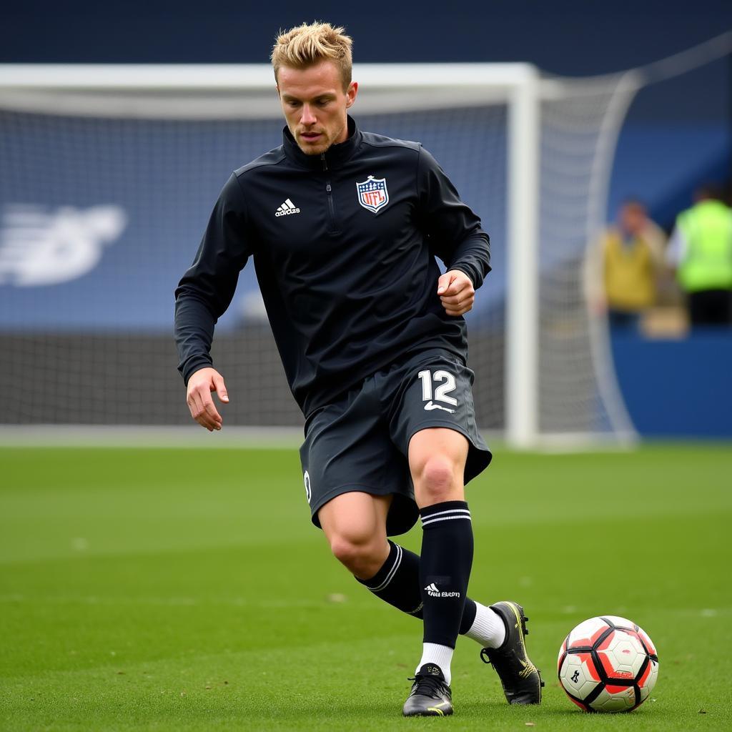 Erling Haaland training intensely on the football field