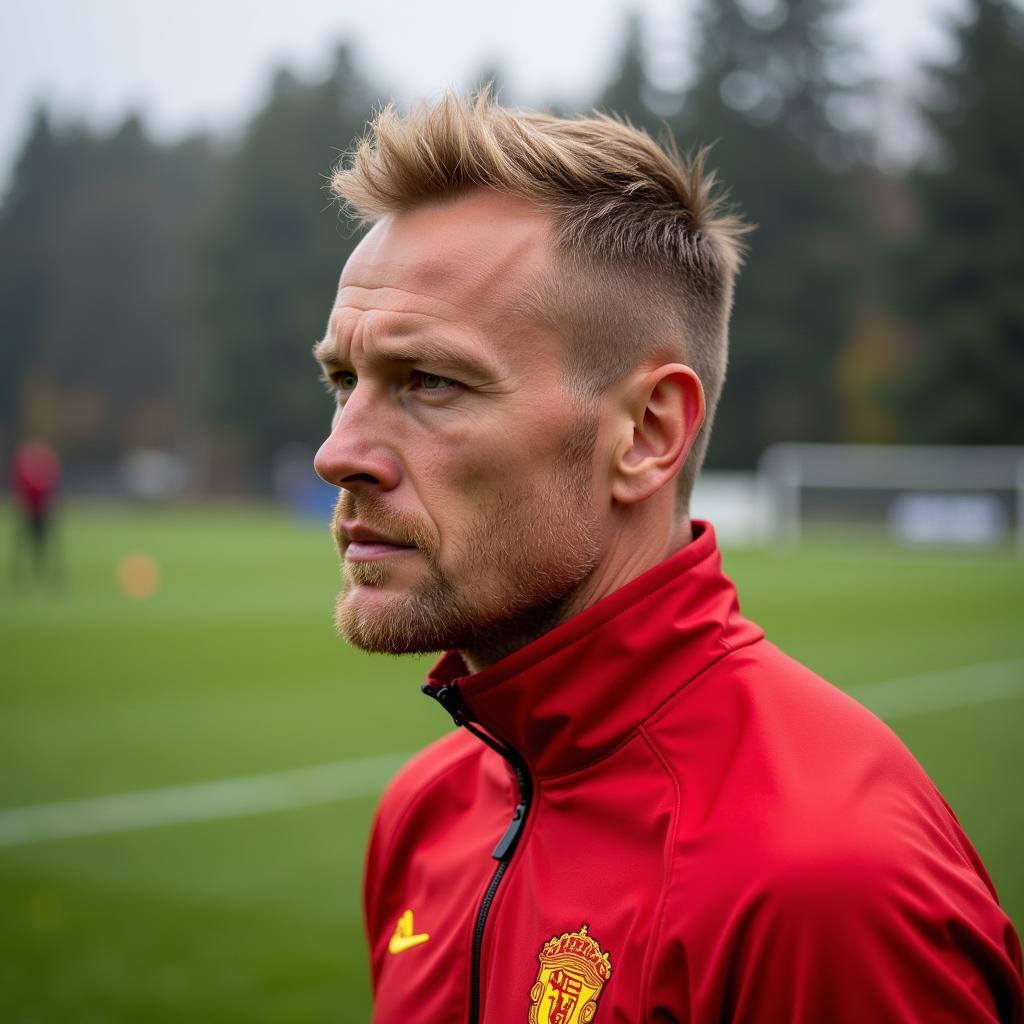 Erling Haaland focused during a training session