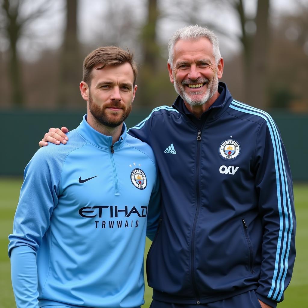 Erling Haaland with his dad Alfie at Man City training ground