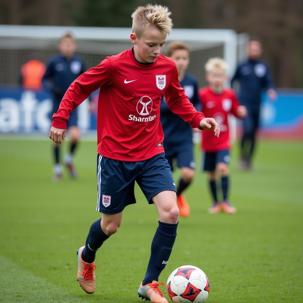 Erling Haaland in his youth football days, potentially influenced by Statoil's grassroots programs.