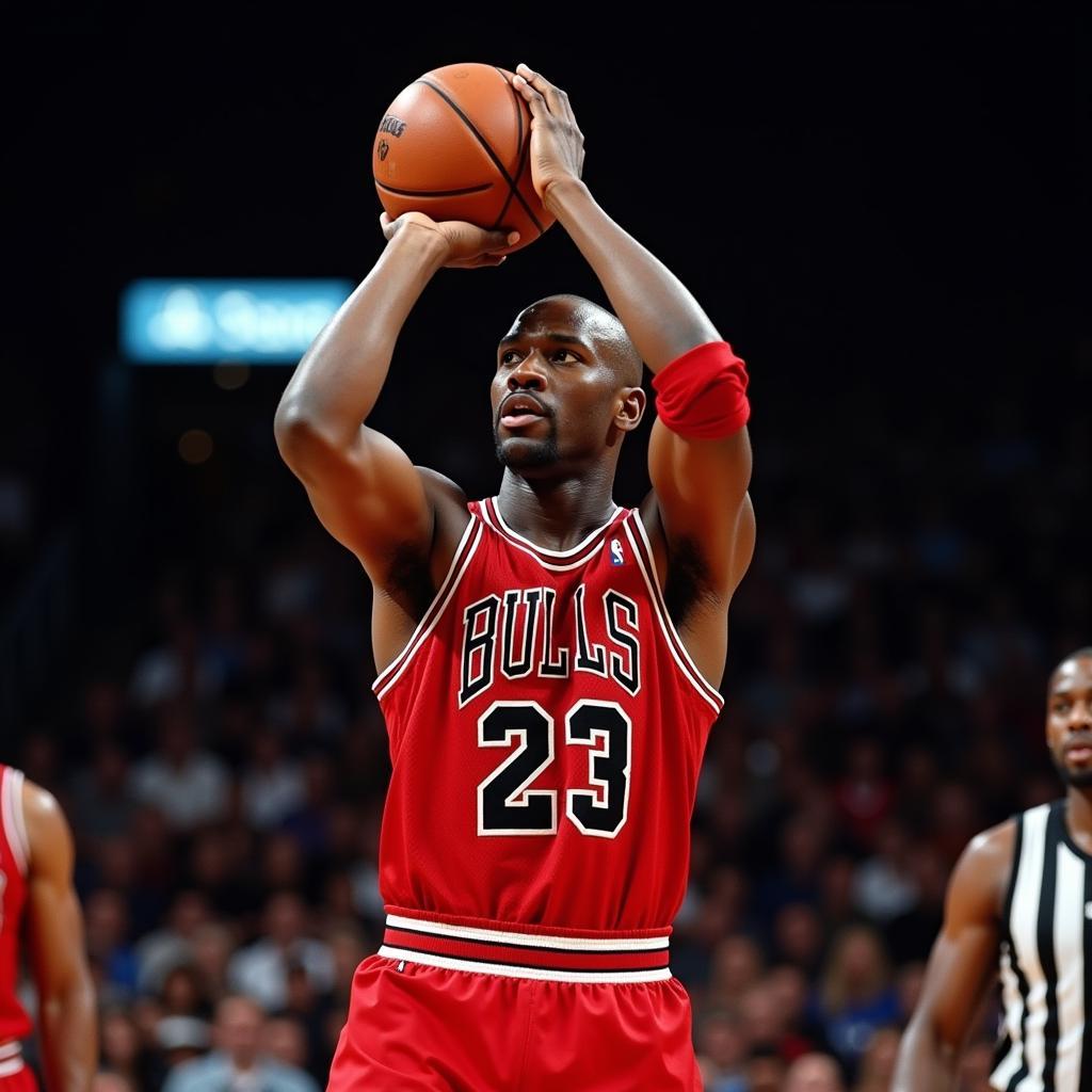 Michael Jordan taking a free throw during a crucial game.