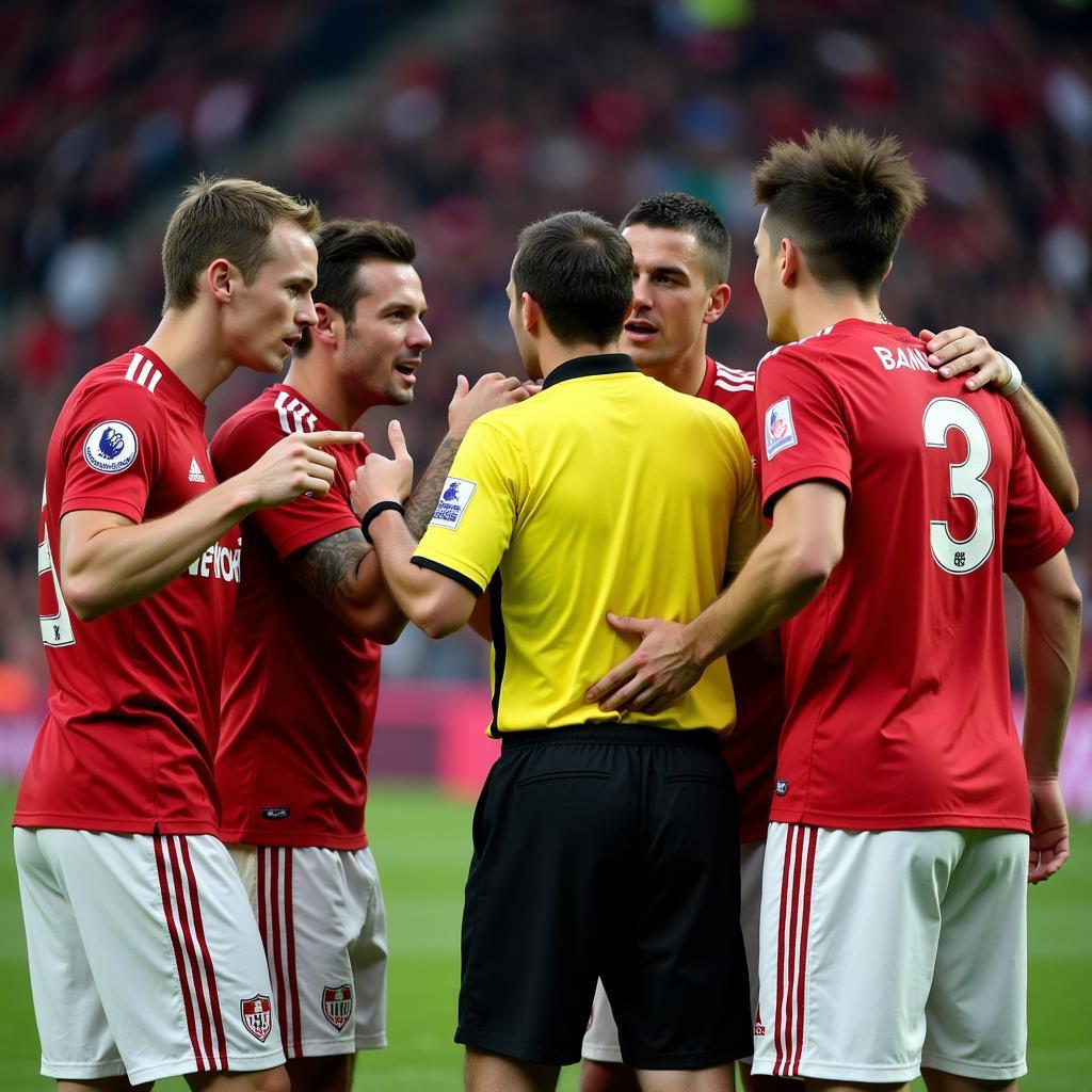 Famous football hotheads arguing with the referee, illustrating a common scenario in heated matches.