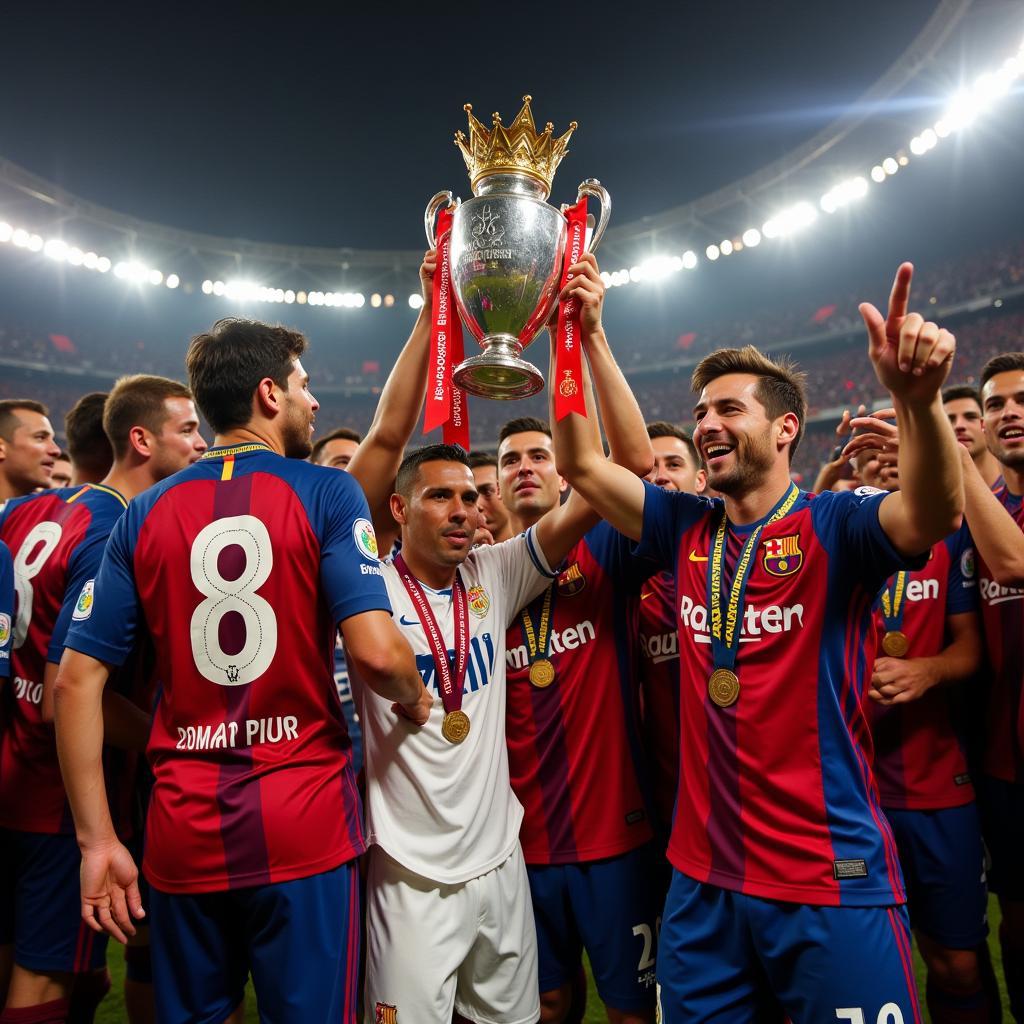 Famous Football Players Celebrating a Trophy Win