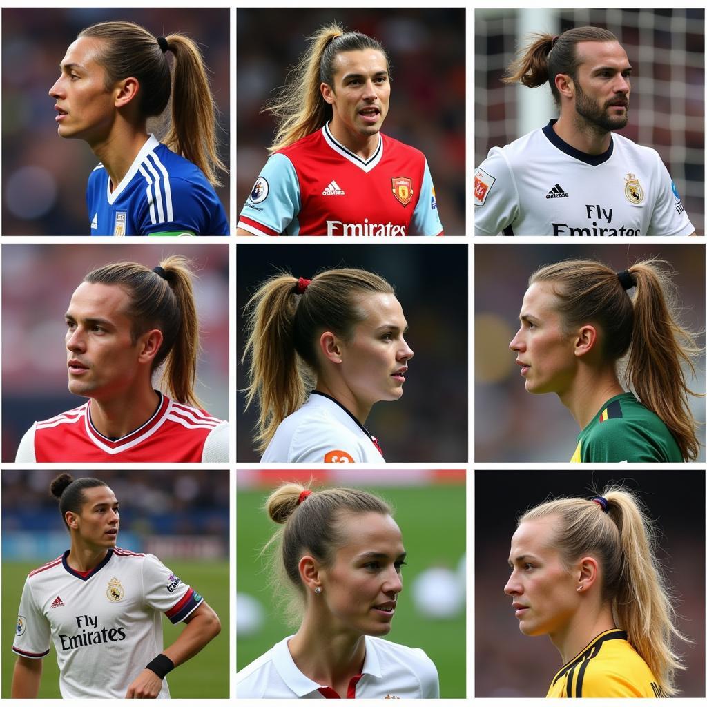 Collage of famous footballers with ponytails