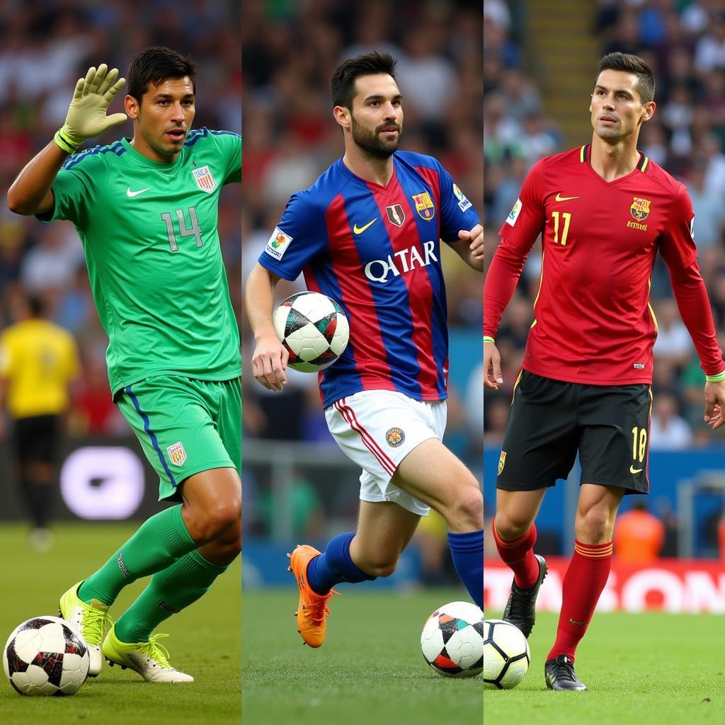 Famous footballers who have played in multiple World Cup tournaments, including Buffon, Márquez, Messi, and Ronaldo.