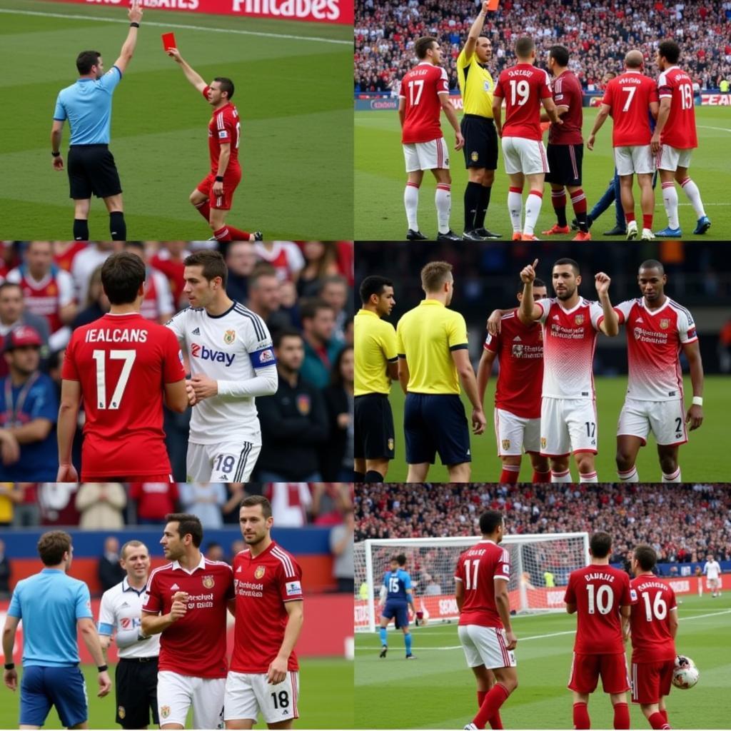 Collage of famous red card incidents in football history.