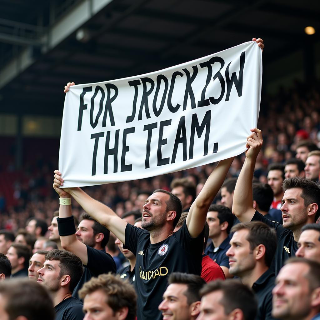 Fans Holding Banner in Support of Team Wearing Black Armbands