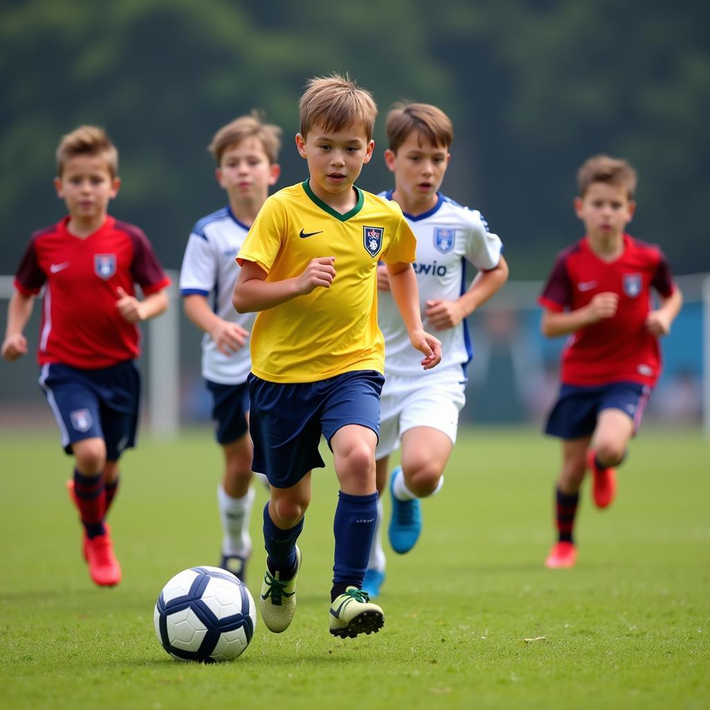 Young Football Players Sprinting on the Field