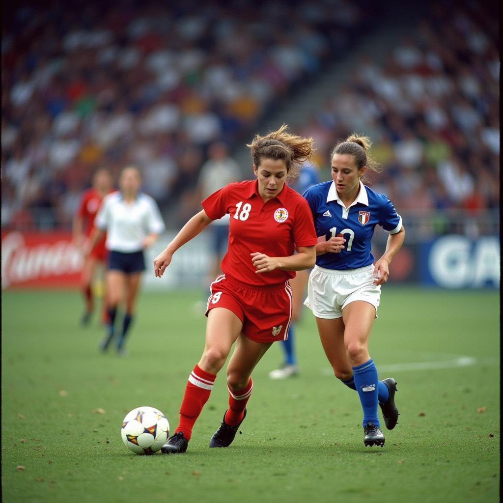 Italian female football players in action in 1984