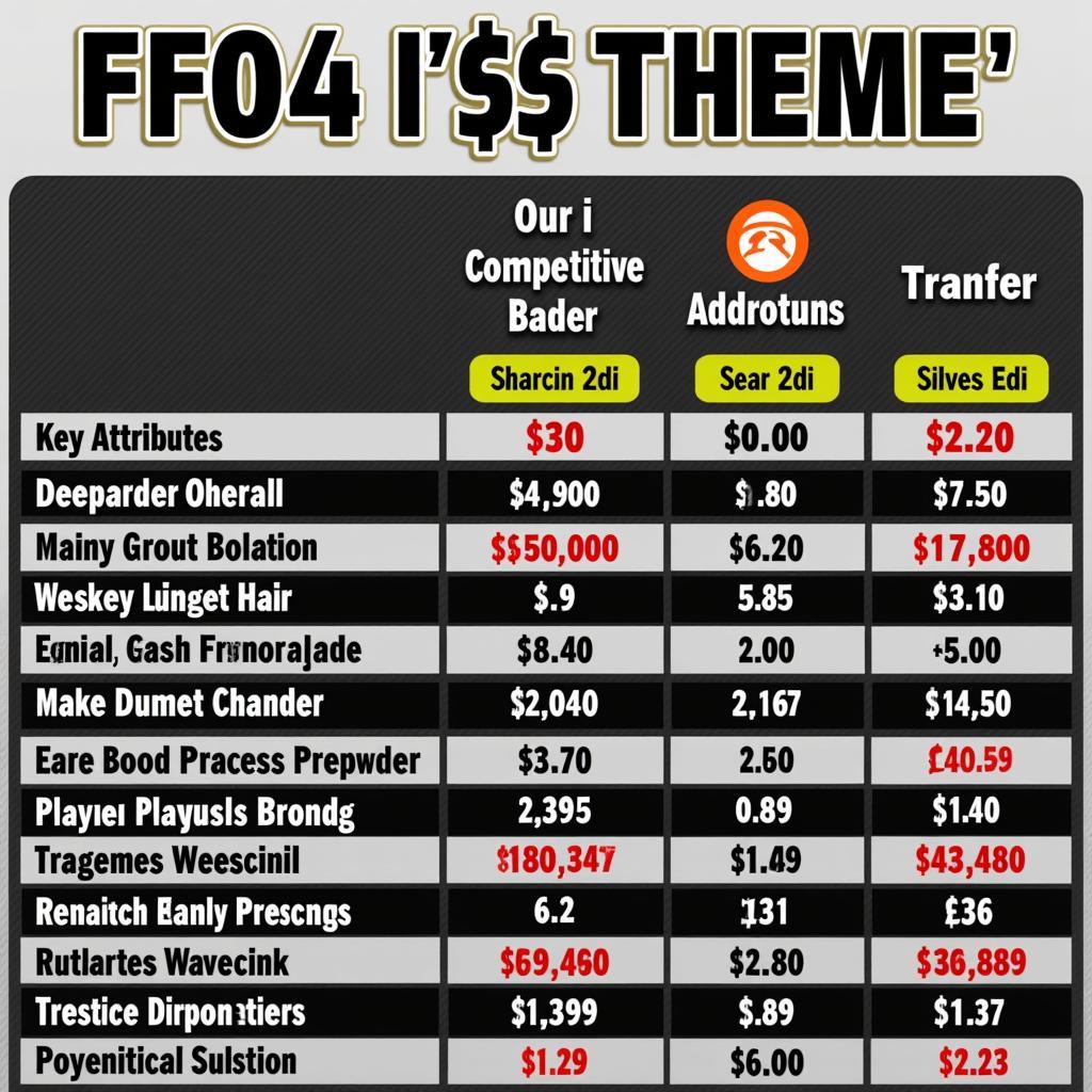 FFO4 Player Price Comparison: A side-by-side comparison of similar players in the FFO4 transfer market, highlighting their attributes, overall ratings, and recent sale prices.