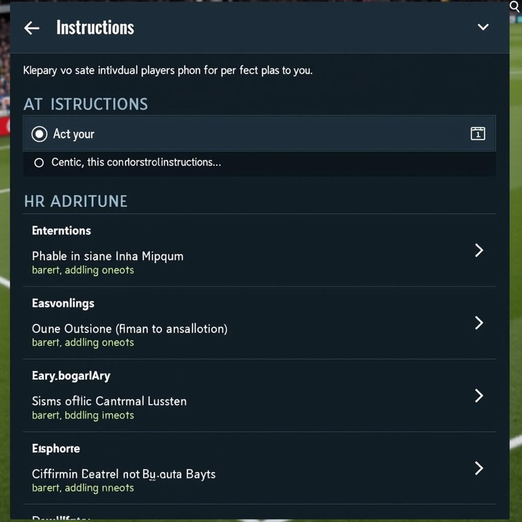 FIFA Online 4 Player Instructions Menu