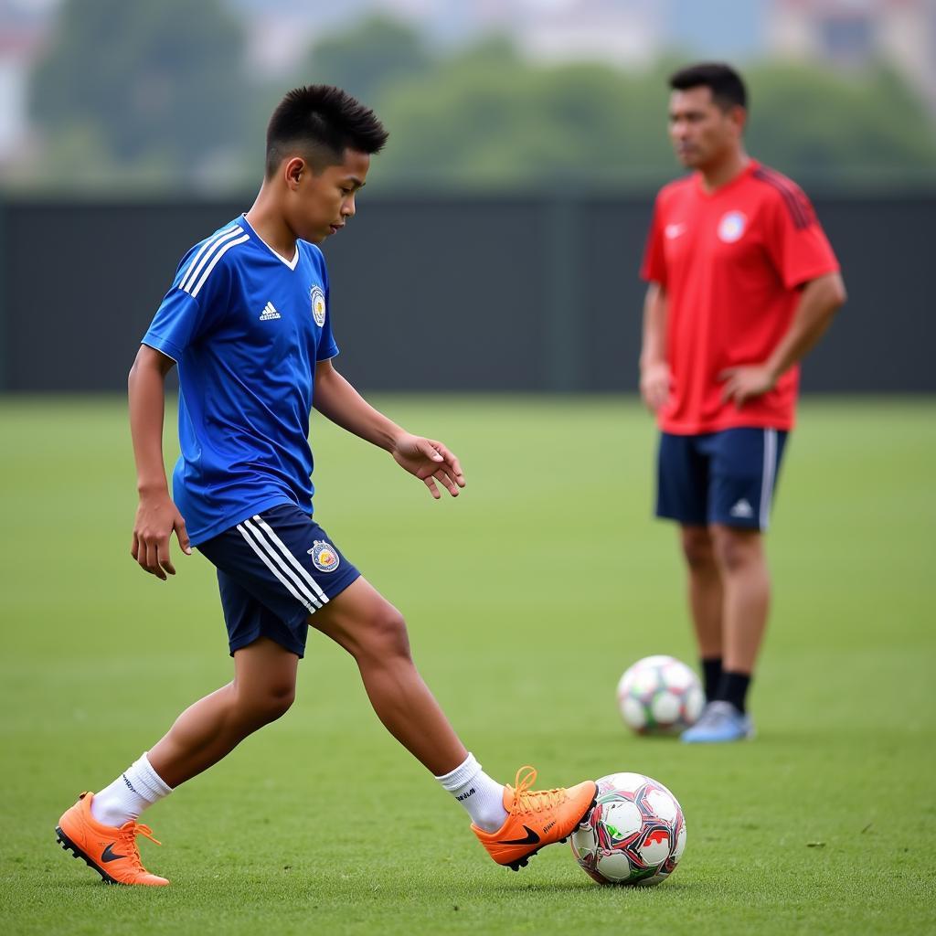 Filipino Striker Practicing Finishing Drills Inspired by Erling Haaland