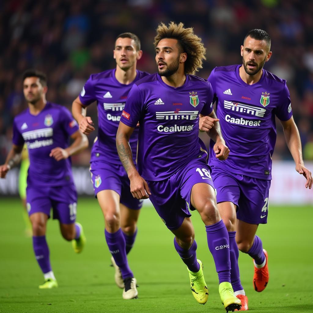 Fiorentina players in their iconic purple kit