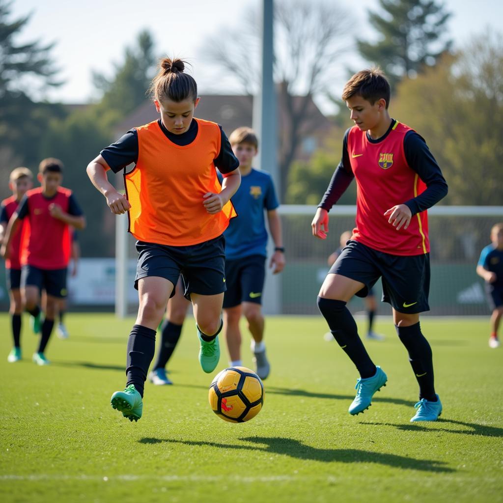 Young players training at a football academy