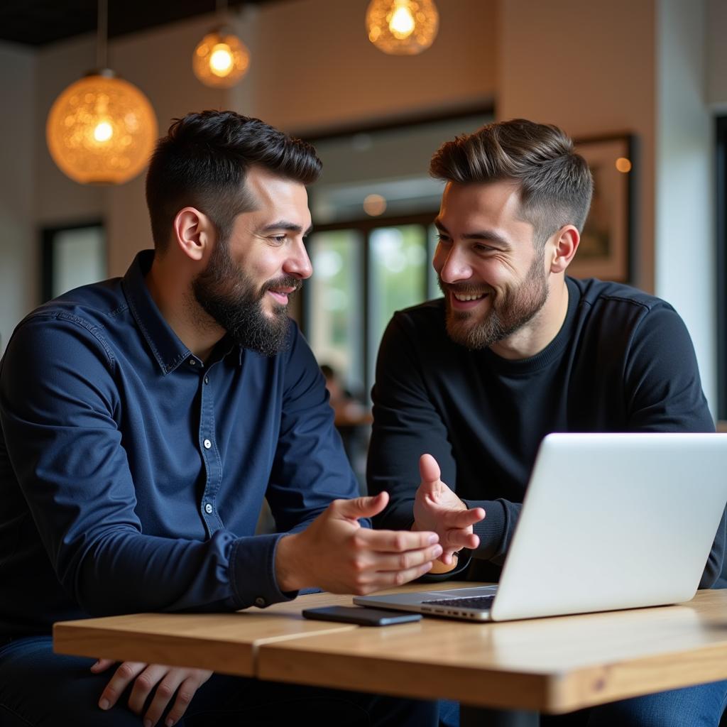 Football agent and player discussing career strategy