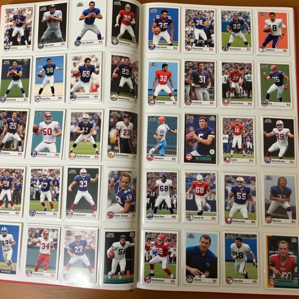 Organized Football Card Collection in an Album