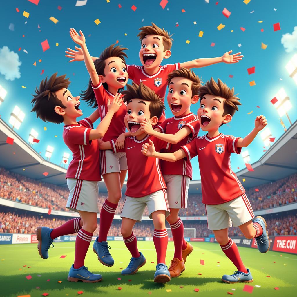 Football Cartoon Celebration Scene