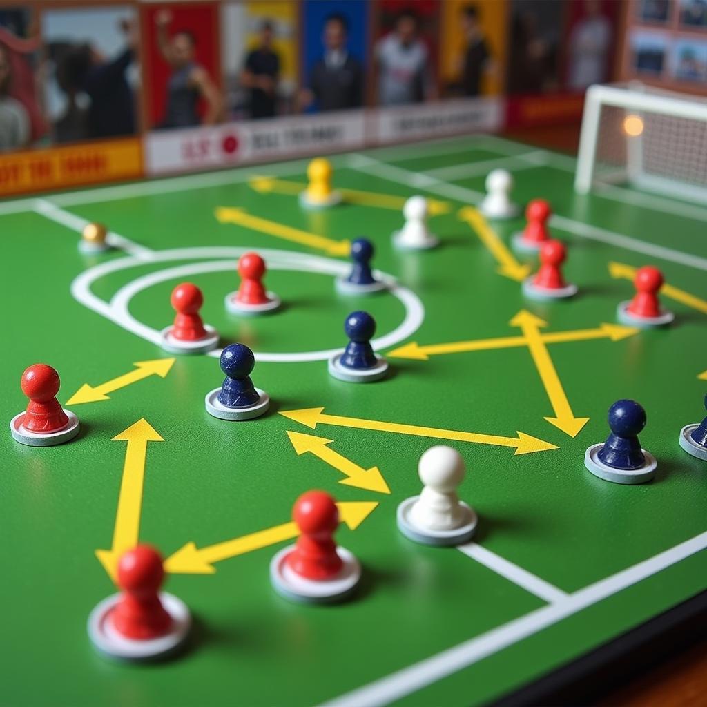 A tactical board showing different formations and player positions, illustrating the evolution of football tactics.